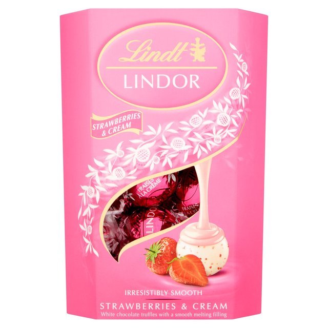 Lindt Lindor Strawberries & Cream Chocolate Truffles Box 200g - Jessica's Sweets