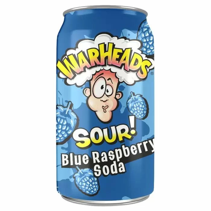 Warheads Sour Blue Raspberry Soda Cans 355ml - Jessica's Sweets