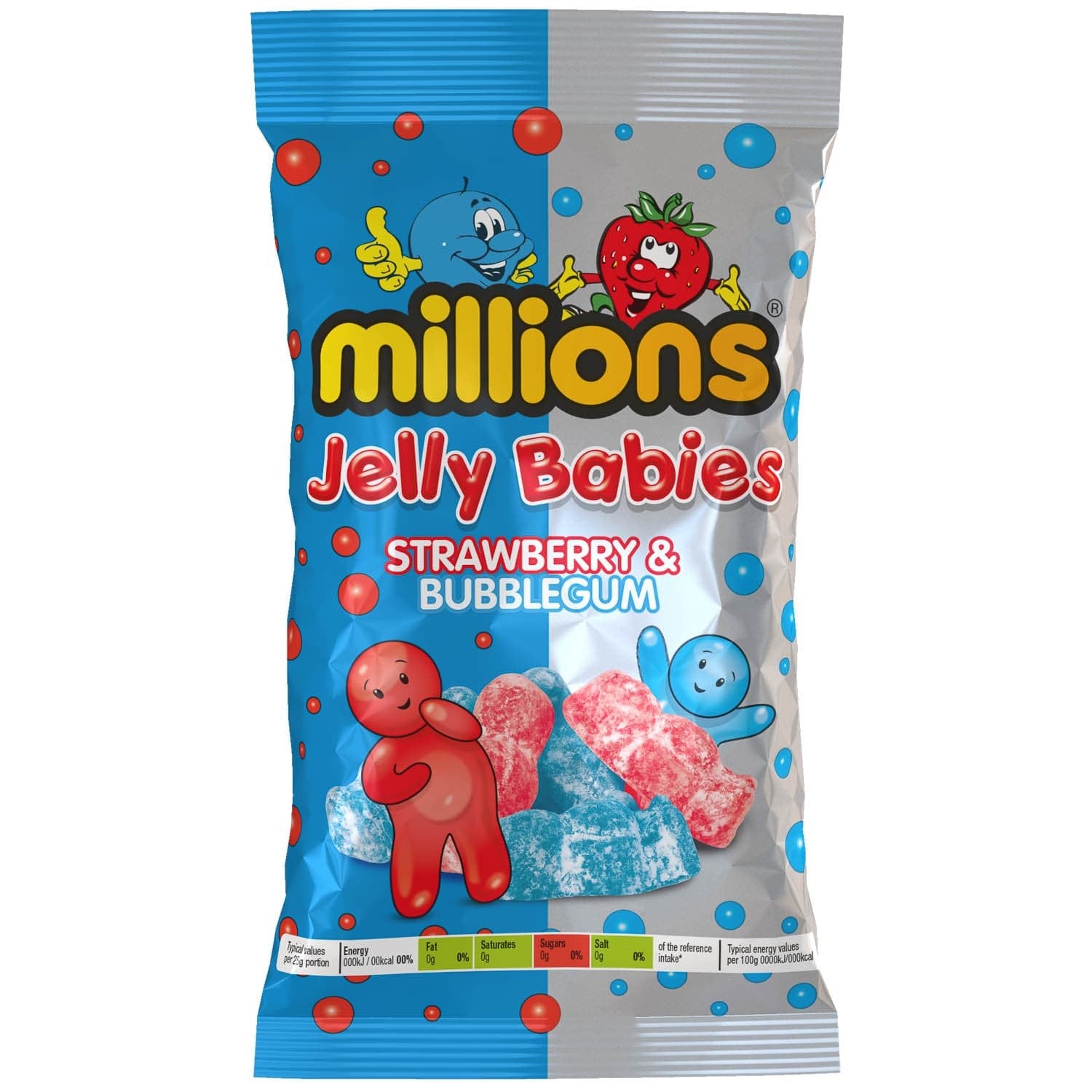 More Views MILLIONS STRAWBERRY & BUBBLEGUM JELLY BABIES 190g - Jessica's Sweets