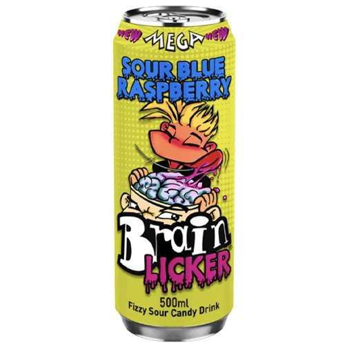 Brain Licker Sour Blue Raspberry Fizzy Can 500ml - Jessica's Sweets