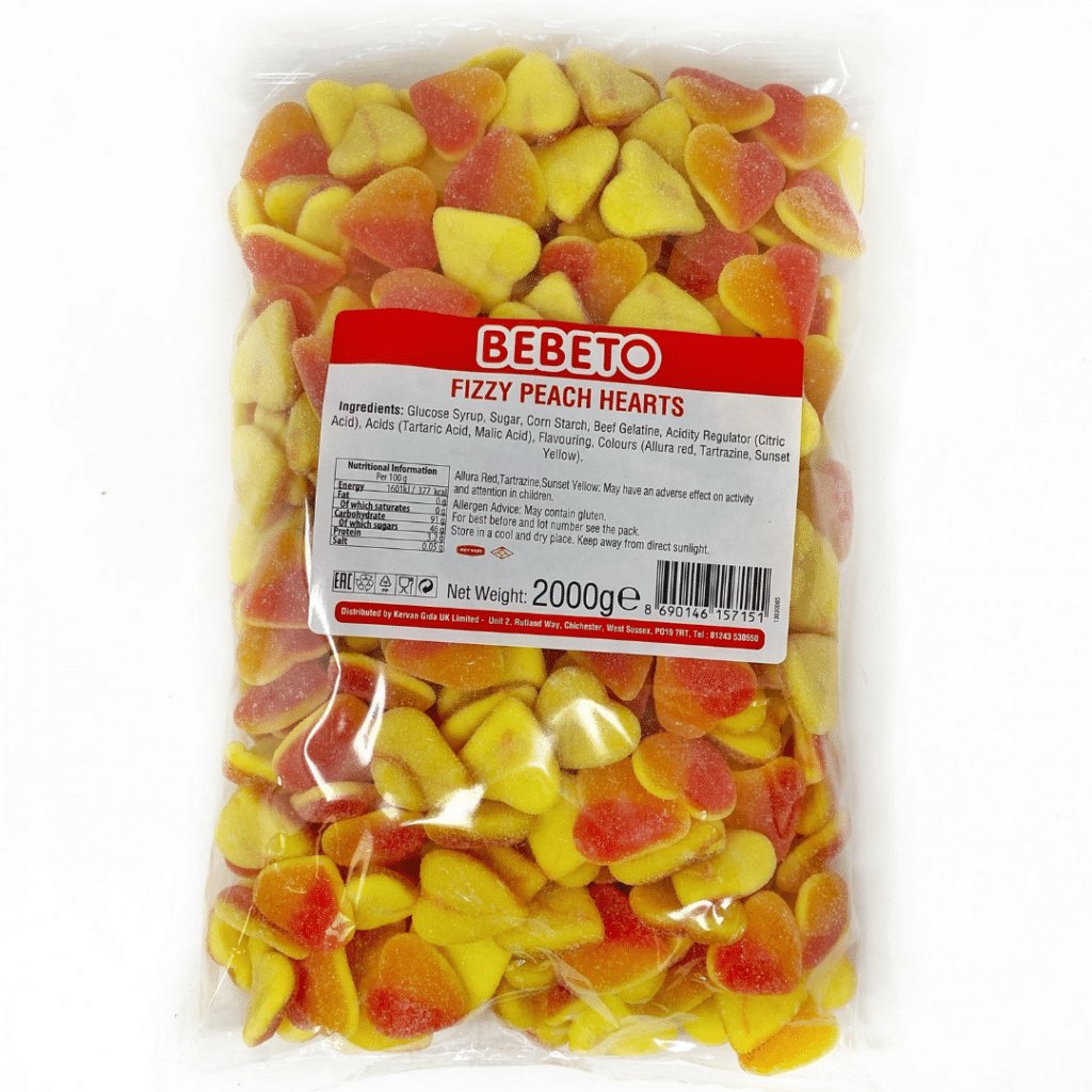 Bebeto Fizzy Peach Hearts 2kg - Jessica's Sweets