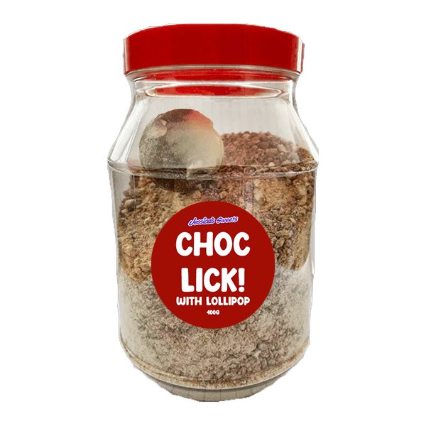 Choc Lick & Chocolate Dobson Lolly Jar 400g - Jessica's Sweets