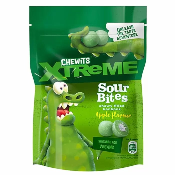 Chewits Xtreme Sour Bites Apple and Lemon Pouch 115g - Jessica's Sweets