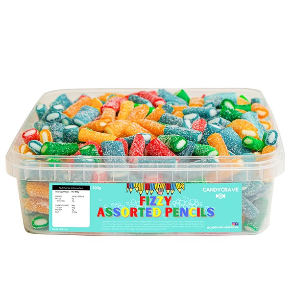 Candy Crave Fizzy Assorted Pencils Tub 600g - Jessica's Sweets