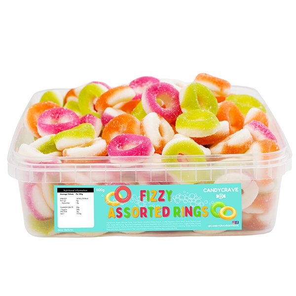 Candy Crave Fizzy Assorted Rings Tub 600g - Jessica's Sweets