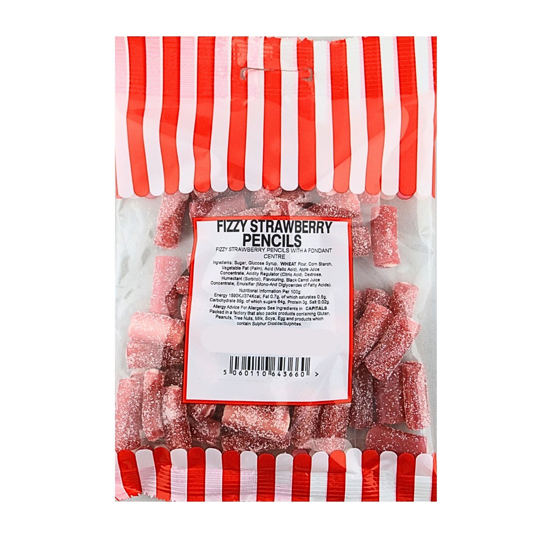 FIZZY STRAWBERRY PENCILS 140G - Jessica's Sweets