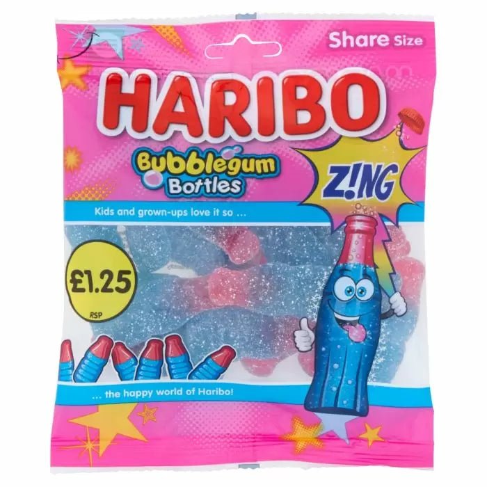 Haribo Fizzy Bubblegum Bottles Bag 160g - Jessica's Sweets