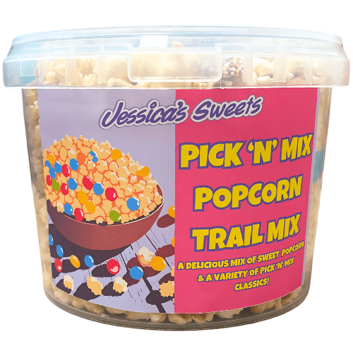 Pick 'n' Mix Popcorn Trail Mix Popcorn & Sweet Filled Bucket 600g - Jessica's Sweets