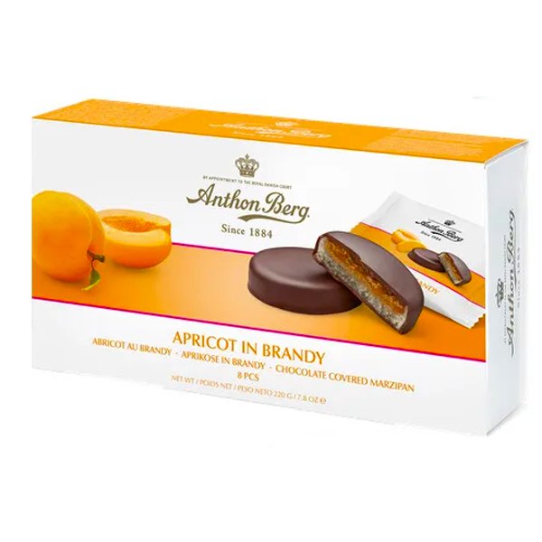 Anthon Berg Apricot In Brandy Chocolate Covered Marzipan 220g - Jessica's Sweets