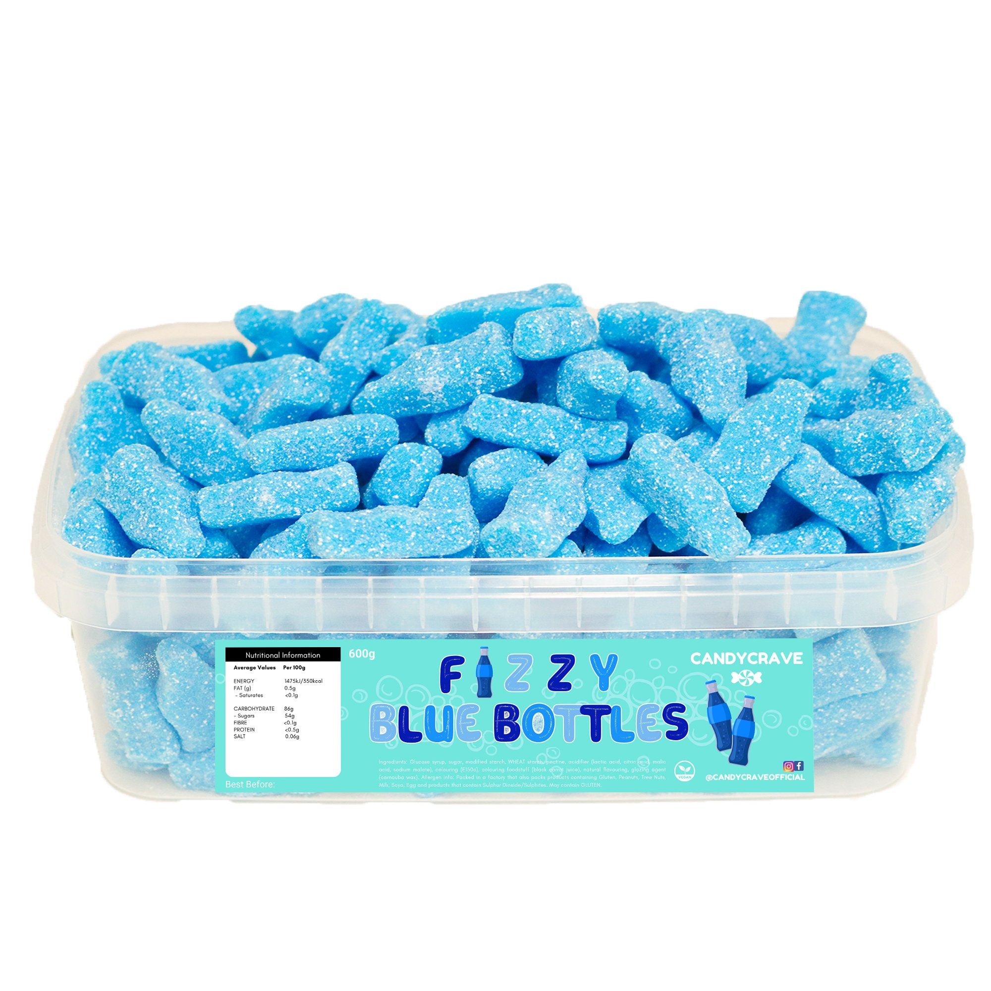 Candy Crave Fizzy Blue Bottles Tub 600g - Jessica's Sweets