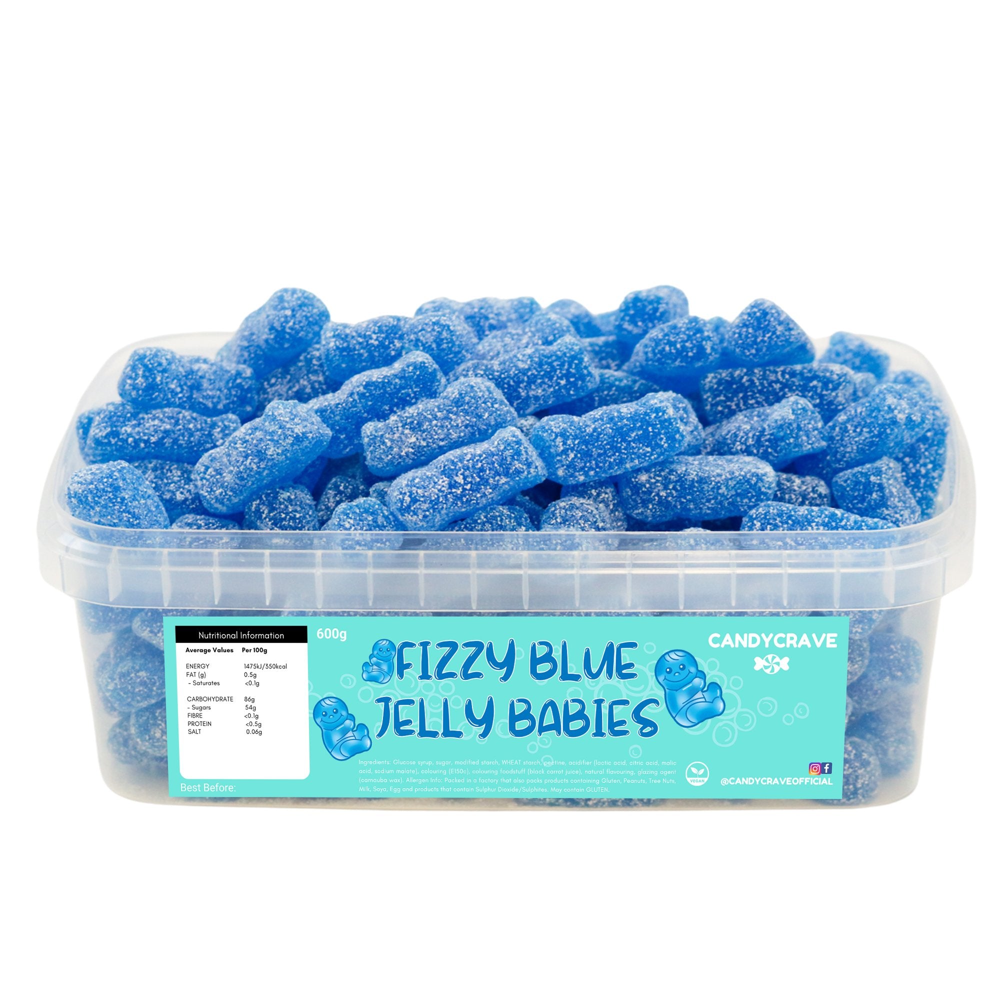 Candy Crave Fizzy Blue Jelly Babies Tub 600g - Jessica's Sweets