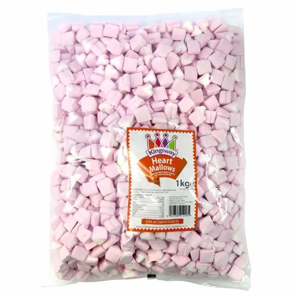 Kingsway Pink & White Mini Heart Mallows 1kg - Jessica's Sweets