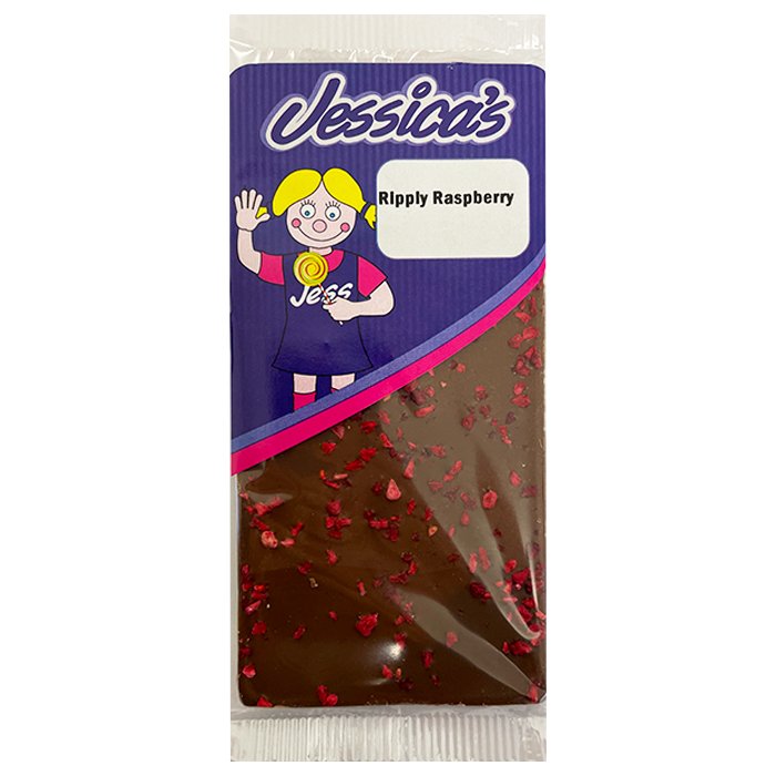 Jessica's Milk Chocolate Bar Ripply Raspberry 80g - Jessica's Sweets