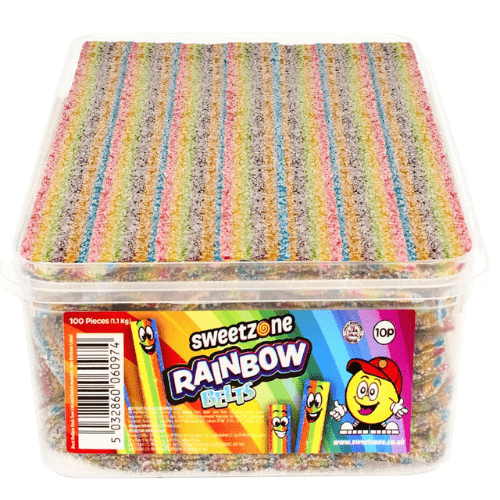 Sweetzone Fizzy Rainbow Belts Tub 100 Pieces