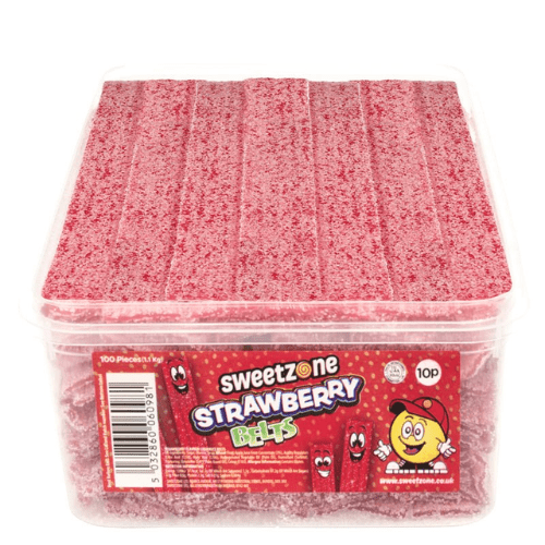 Sweetzone Fizzy Strawberry Belts Tub 100 Pieces