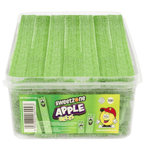 Sweetzone Fizzy Apple Belts Tub 100 Pieces