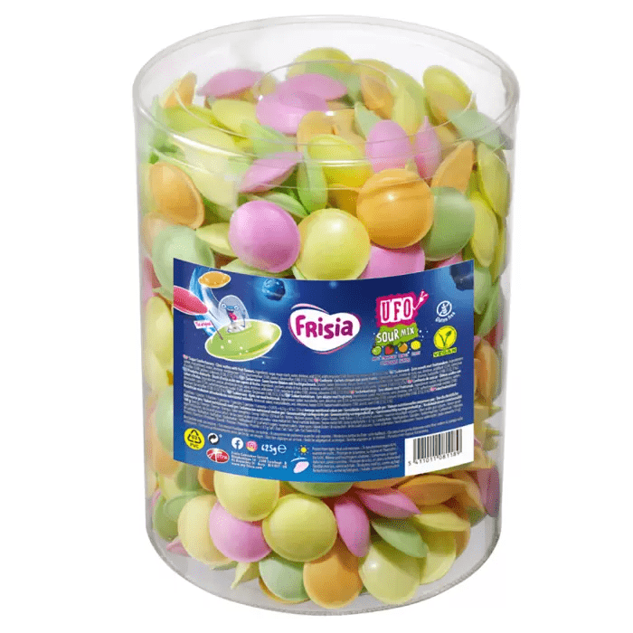Frisia Flying Saucers Drum 625g - Jessica's Sweets