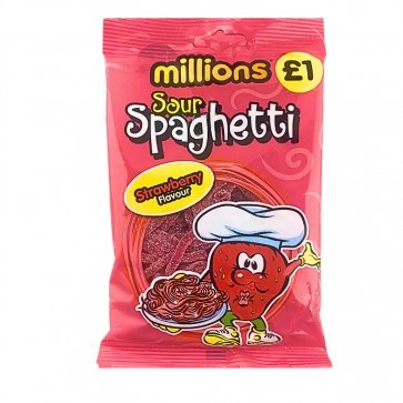 Millions Sour Strawberry Spaghetti 120g - Jessica's Sweets
