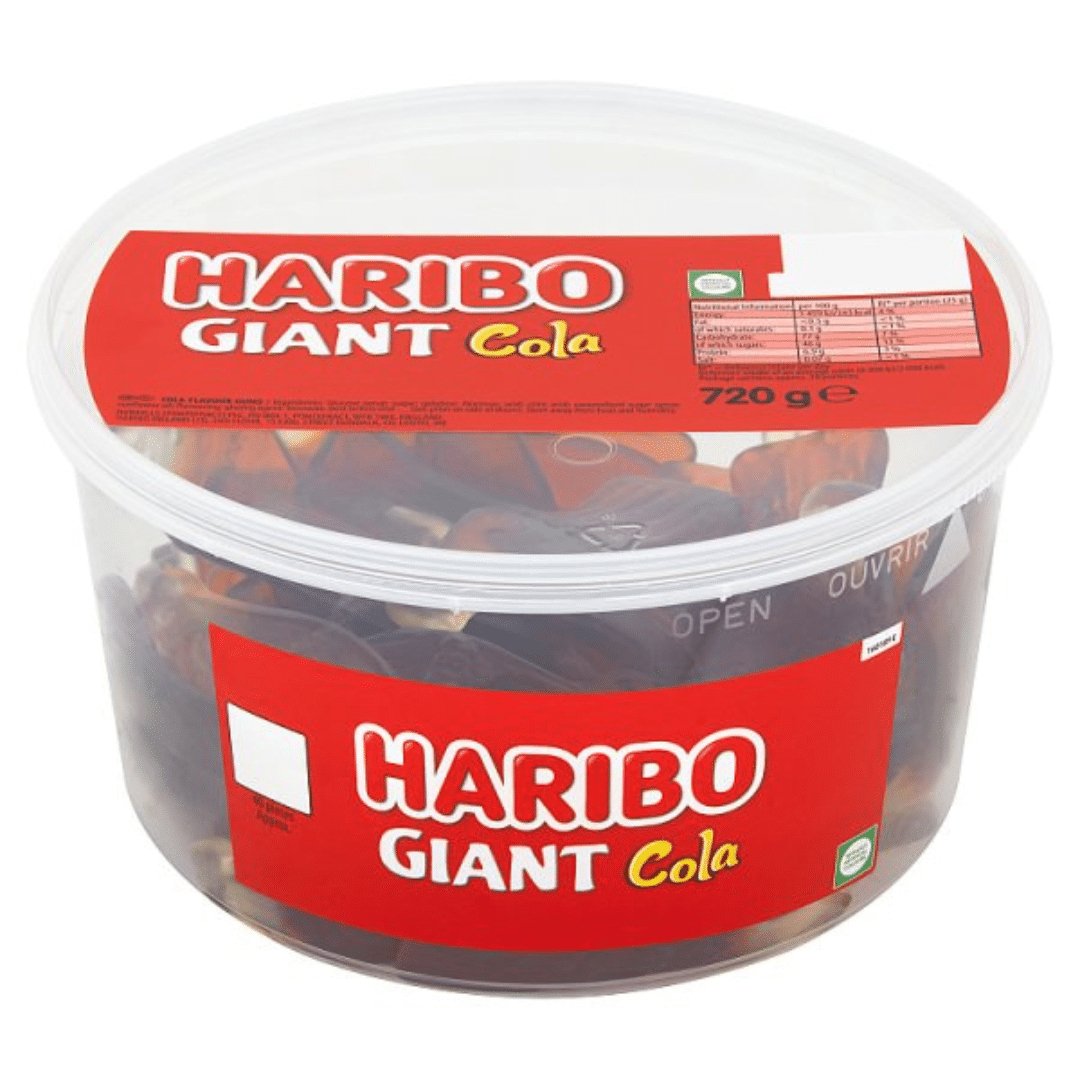 Haribo Giant Cola Bottles Tub 720g - Jessica's Sweets