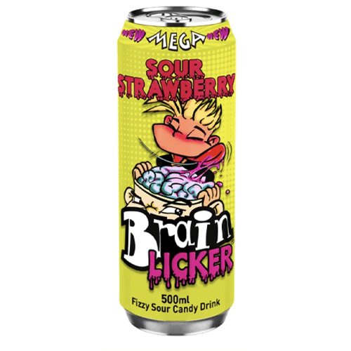 Brain Licker Sour Strawberry Fizzy Can 500ml - Jessica's Sweets
