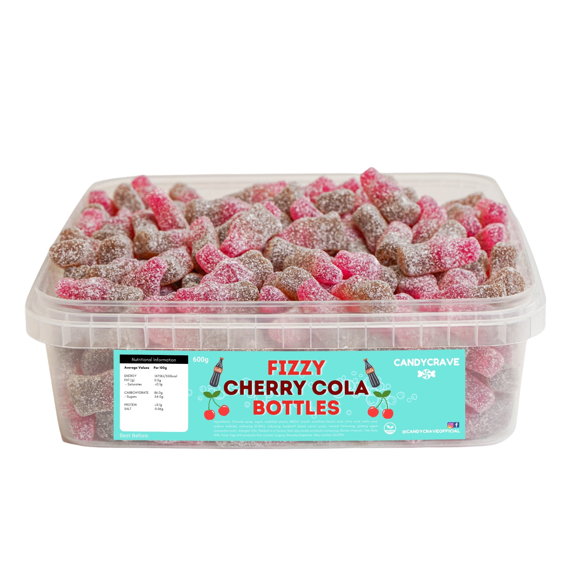 Candy Crave Fizzy Cherry Cola Bottle Tub 600g - Jessica's Sweets
