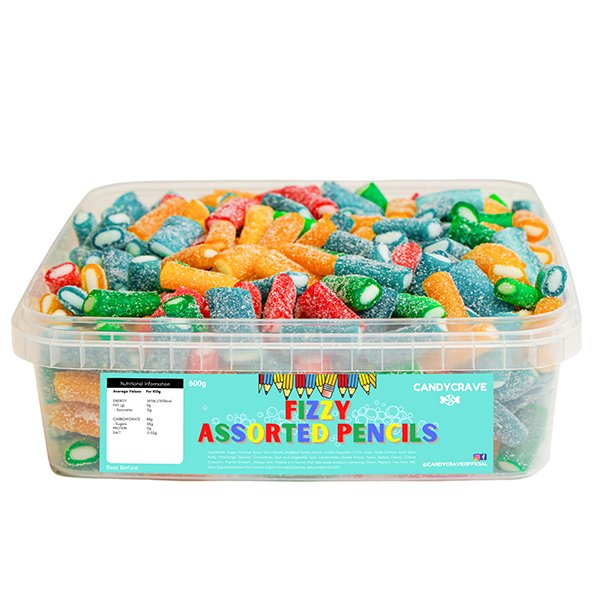 Candy Crave Fizzy Assorted Pencils Tub 600g - Jessica's Sweets