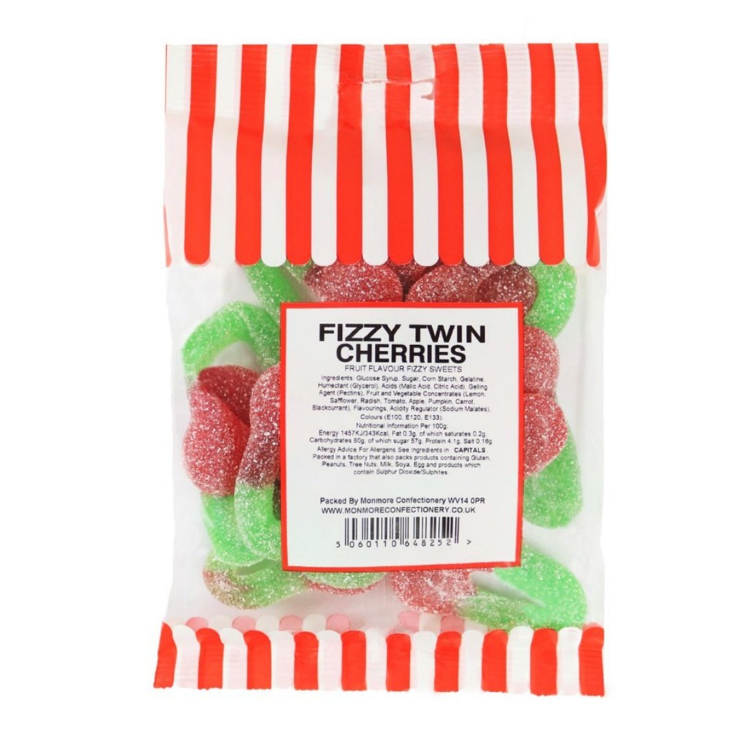 FIZZY TWIN CHERRIES 140G - Jessica's Sweets