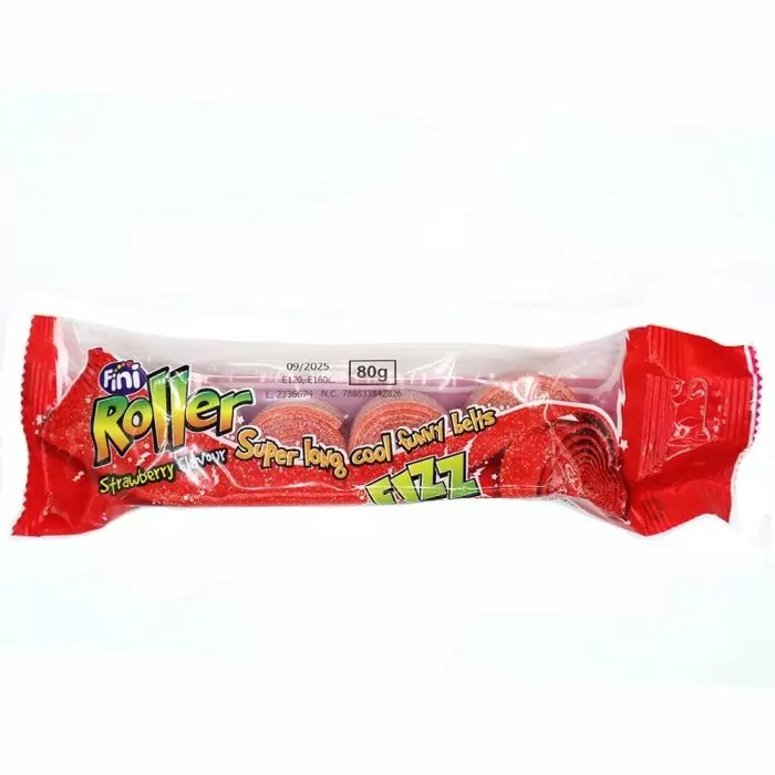 Fini Strawberry Roller Fizz 4 Pack 80g - Jessica's Sweets