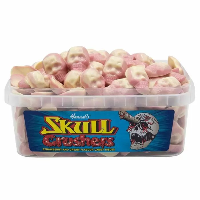 Hannah's Skull Crushers Strawberry & Cream Flavour Candy Tub Approx 120 Pieces - Jessica's Sweets