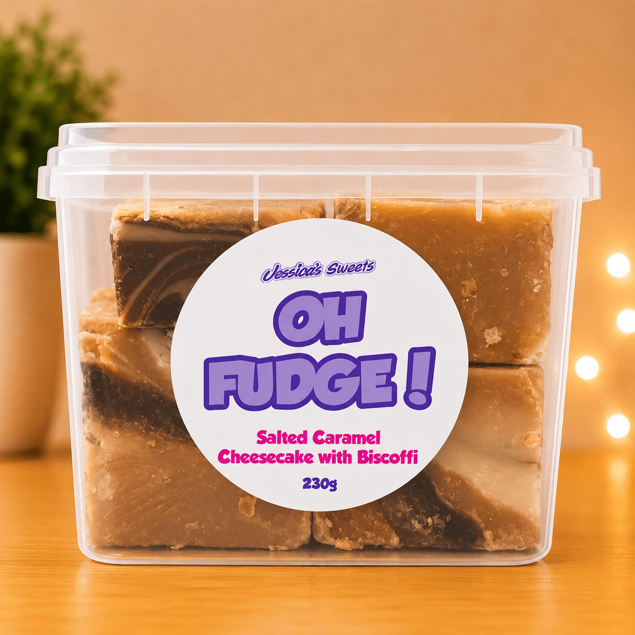 Jessica's Sweets Oh Fudge! Salted Caramel Cheesecake with Biscoffi Flavour Fudge 230g Tub