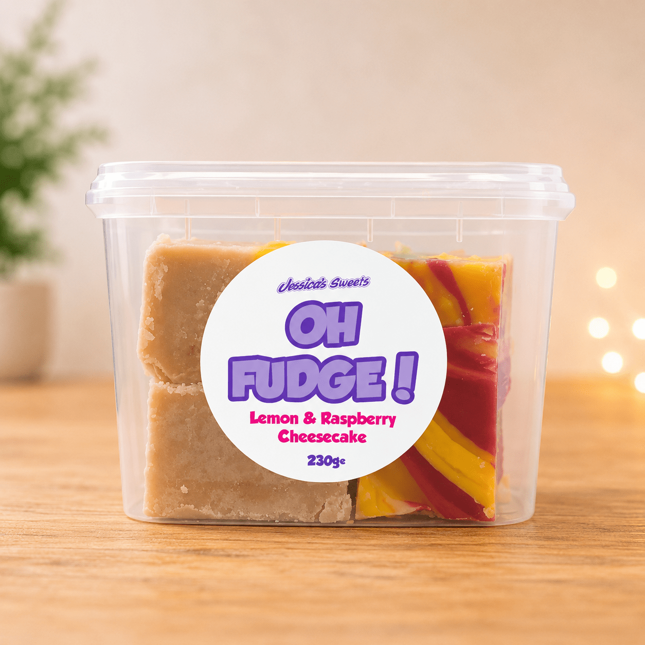 Jessica's Oh Fudge! Lemon & Raspberry Cheesecake Flavour Fudge 230g Tub