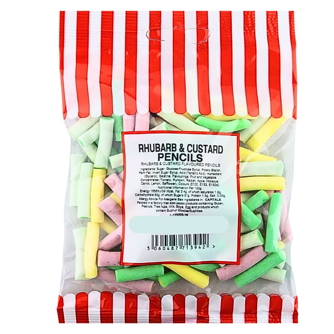 RHUBARB & CUSTARD PENCILS 140G - Jessica's Sweets