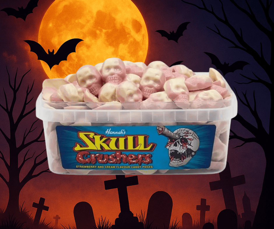 Hannah's Skull Crushers Strawberry & Cream Flavour Candy Tub Approx 120 Pieces