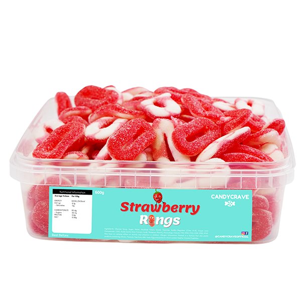 Candy Crave Fizzy Strawberry Rings Tub 600g - Jessica's Sweets