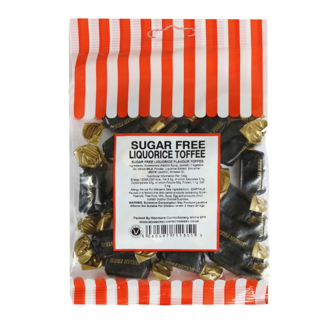 SUGAR FREE LIQUORICE TOFFEE 75G - Jessica's Sweets