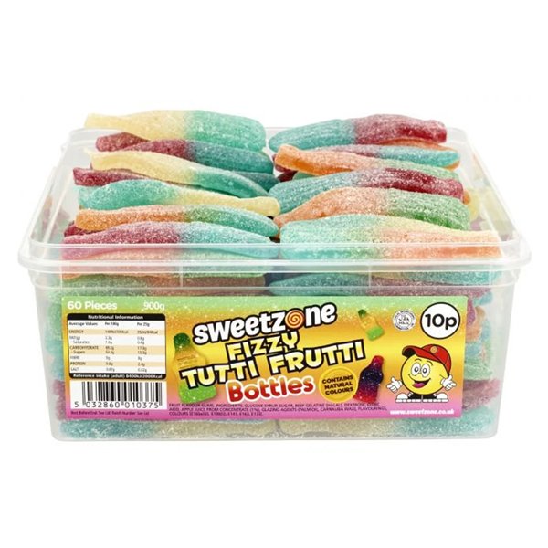 Sweetzone Fizzy Tutti Fruitti Bottles Tub 900g - Jessica's Sweets