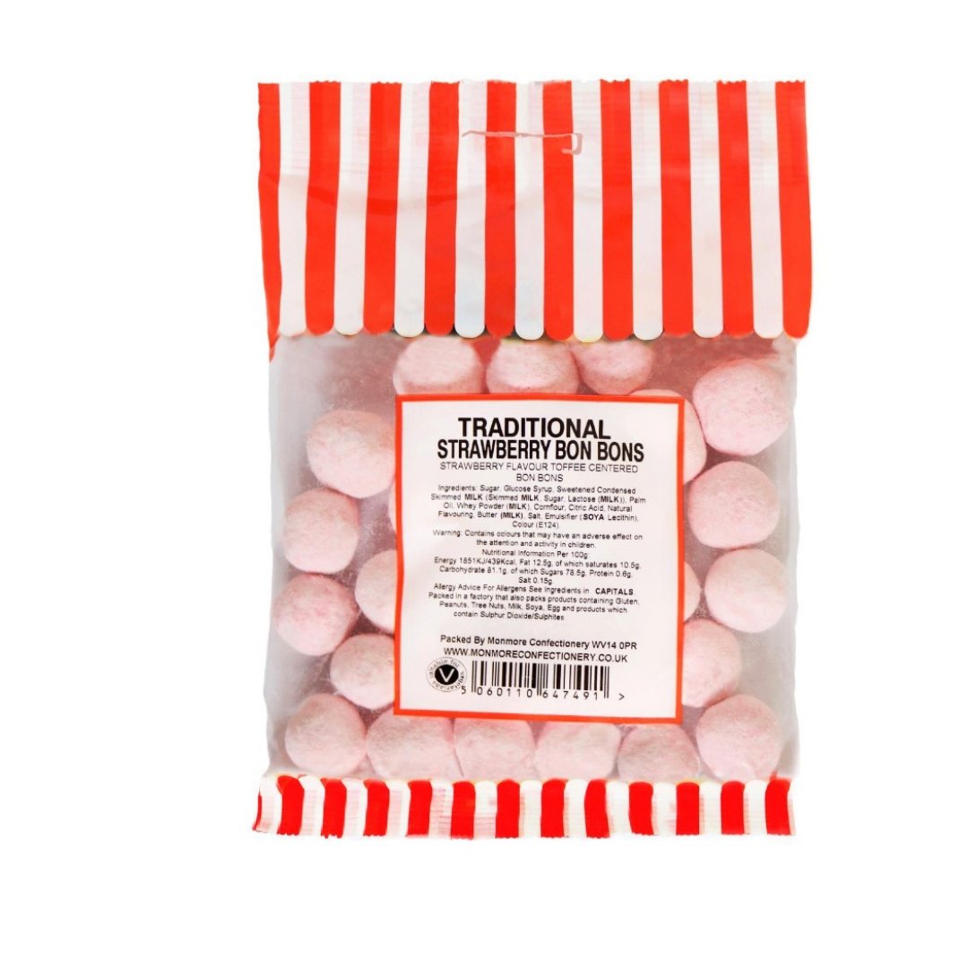 TOFFEE CENTRED STRAWBERRY BON BONS 140G - Jessica's Sweets