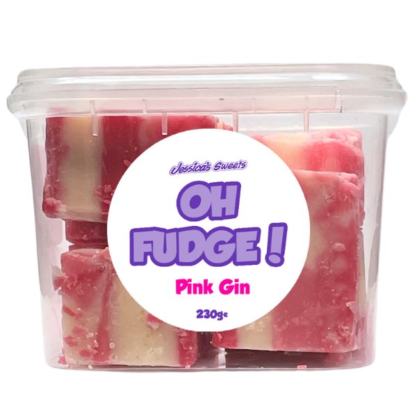 Jessica's Oh Fudge! Pink Gin Flavour Fudge 230g Tub - Jessica's Sweets