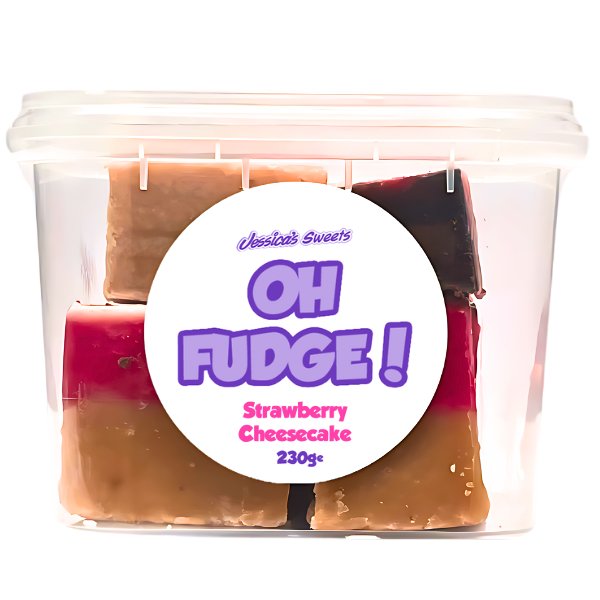 Jessica's Oh Fudge! Strawberry Cheesecake Flavour Fudge 230g Tub - Jessica's Sweets