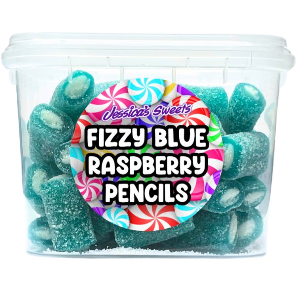 Jessica's Sweets Tubs Fizzy Blue Raspberry Pencils 170g - Jessica's Sweets