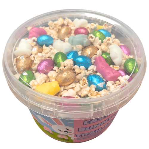 Easter Bunny's Trail Mix Popcorn & Sweet Filled Bucket 520g - Jessica's Sweets