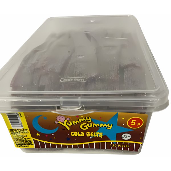 Yummy Gummy Fizzy Cola Belts Tub 1200g - Jessica's Sweets