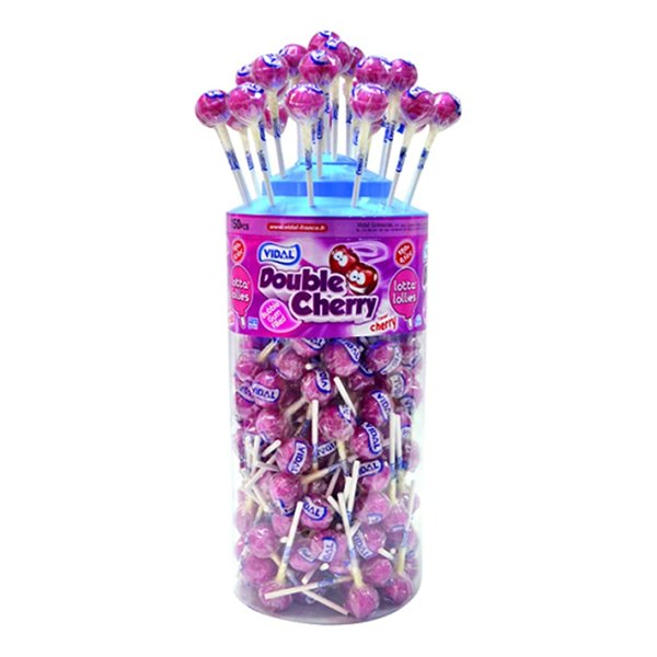 Vidal 150 Double Cherry Bubble Gum Filled Lollies Jar - Jessica's Sweets