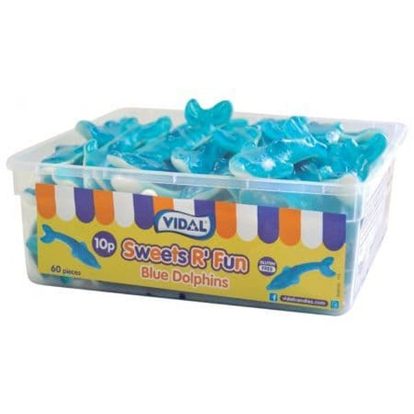 Vidal Blue Dolphins Tub 60pcs - Jessica's Sweets