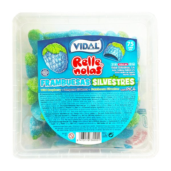 Vidal Fizzy Jelly Filled Blue Raspberries Tub 75 Pieces - Jessica's Sweets