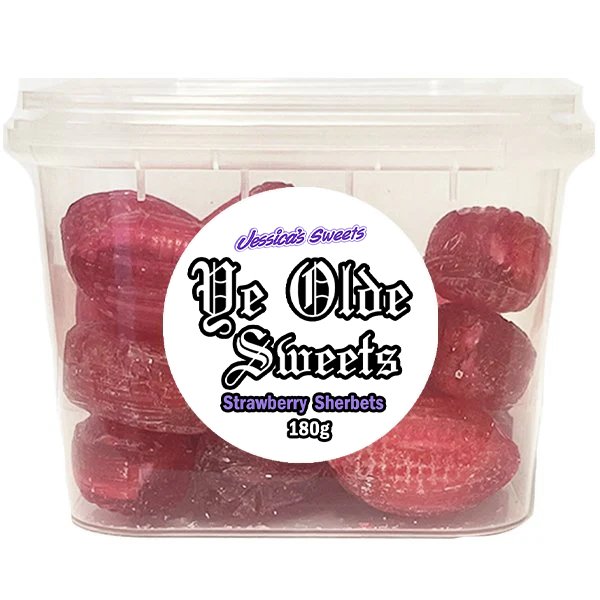 Jessica's Sweets Ye Olde Sweets Strawberry Sherbets 180g - Jessica's Sweets