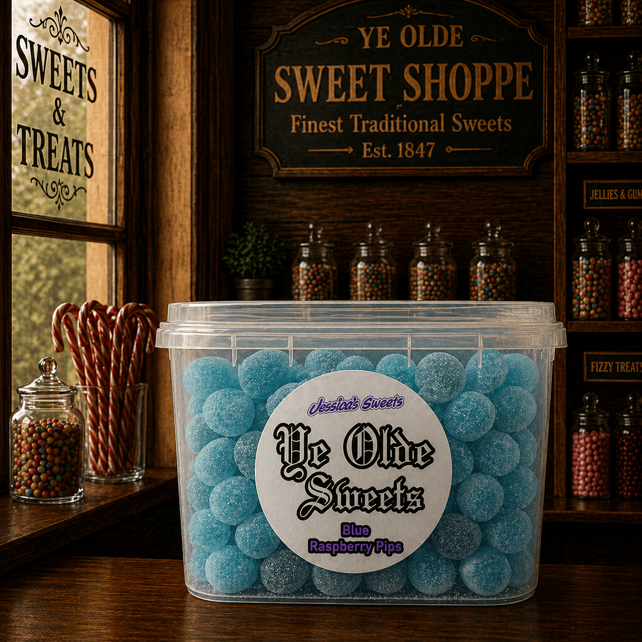 Jessica's Sweets Ye Olde Sweets Blue Raspberry Pips 190g