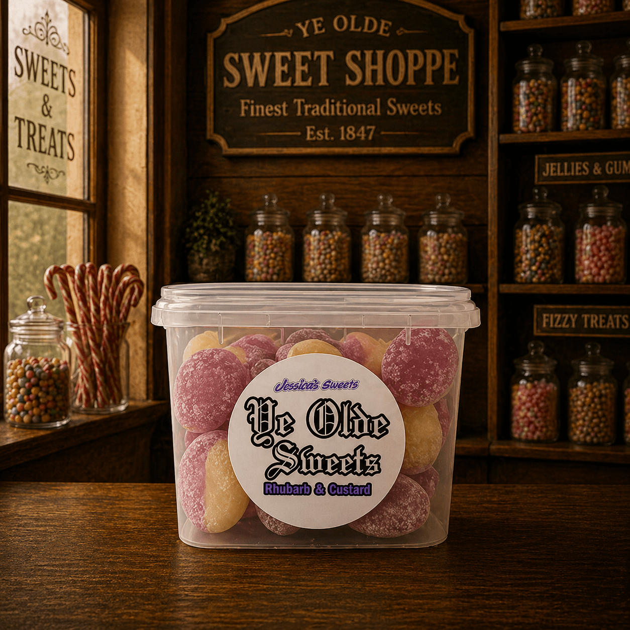 Jessica's Sweets Ye Olde Sweets Rhubarb and Custard 200g