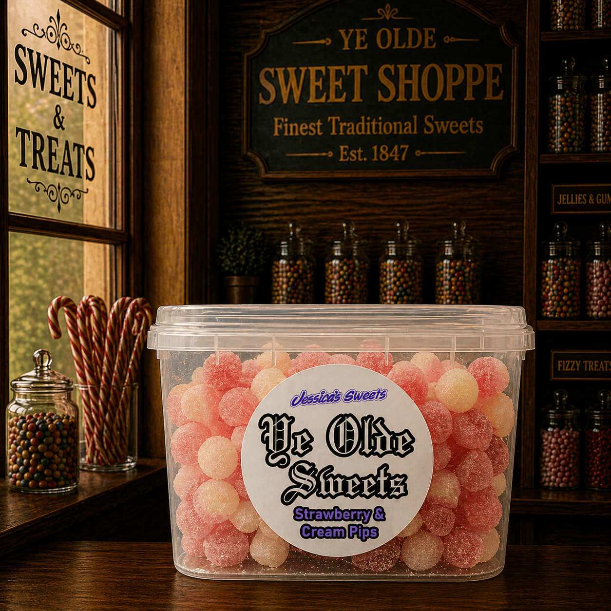 Jessica's Sweets Ye Olde Sweets Strawberry & Cream Pips 190g