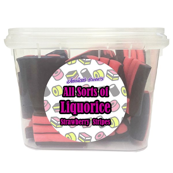 Jessica's Sweets All Sorts of Liquorice Strawberry Stripes 150g - Jessica's Sweets